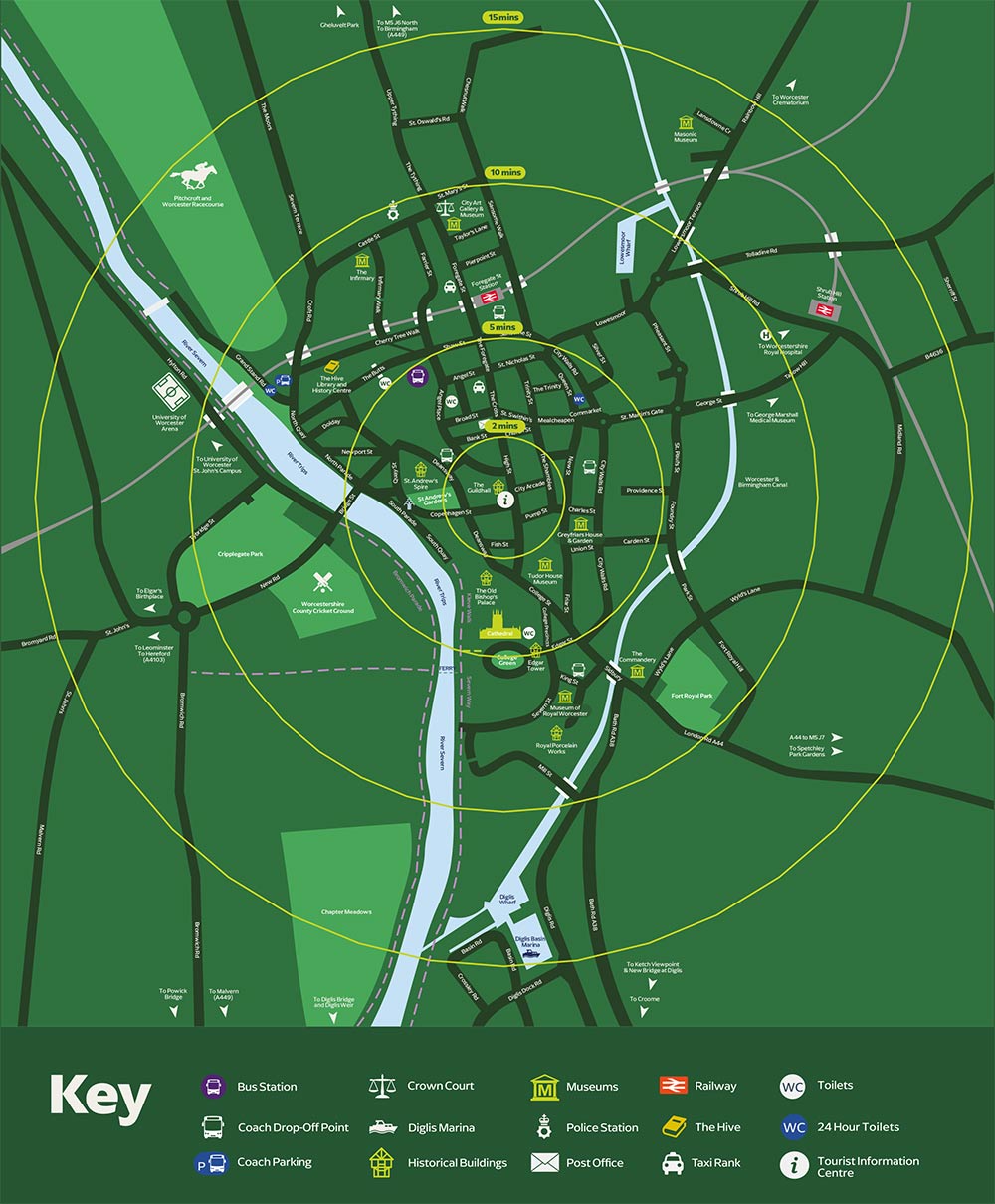 Walking Radius Map of Worcester
