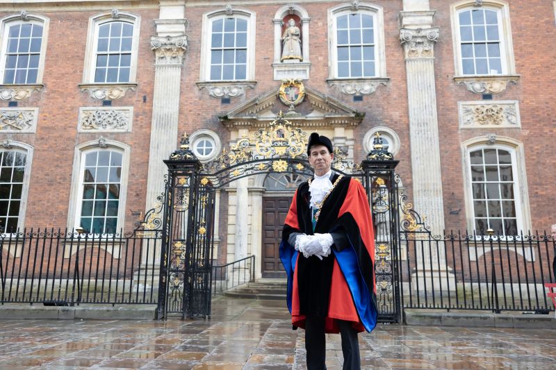 Mayor of Worcester, Cllr Dr Matt Lamb, outside the Guildhall.