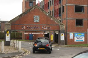 A car at the entrance to St Martin's Gate car park