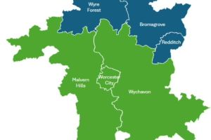 A map showing the proposed division between the North and South Worcestershire Councils