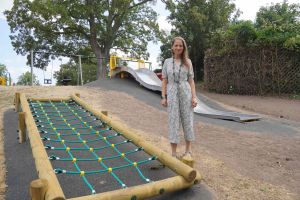 Councillor Hannah Cooper at Horizon Hub play area