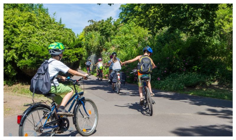 A group of children cycling to school