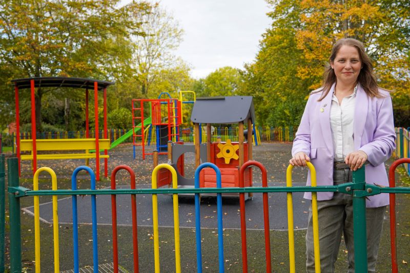 Councillor Hannah Cooper, Vice-Chair of Worcester City Council’s Place and Economic Development Committee, at Old Tolladine Road play area in Worcester