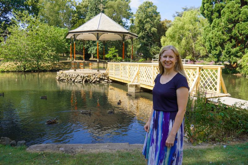 Councillor Karen Lewing, Vice-chair of Worcester City Council’s Environment Committee, at the Gheluvelt Park bandstand