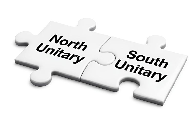 Two jigsaw pieces, one labelled "North Unitary" and the other marked "South Unitary"