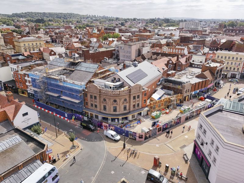 An aerial view of the construction work at the Scala and Corn Exchange buildings. Picture courtesy of Speller Metcalfe.