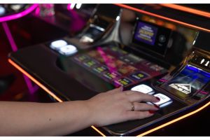 A person playing a gambling machine