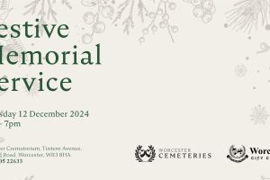 A graphic showing frosted twigs and branches, with the caption "Festive Memorial Service"