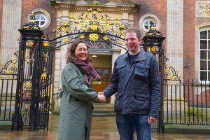 Helen Creese (left), Head of Marketing, Fundraising and Stakeholder Management at West Mercia Rape & Sexual Abuse Support Centre and Andrew Bews-Pugh outside the Guildhall in Worcester