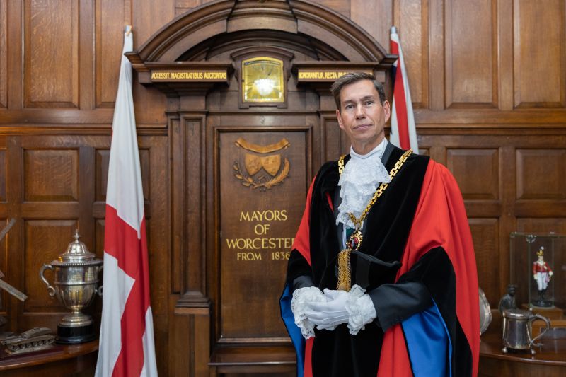 The newly appointed Mayor of Worcester, Councillor Dr Matt Lamb, at the Guildhall