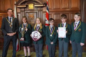 Tudor Grange Academy presented with their awards by the Mayor of Worcester