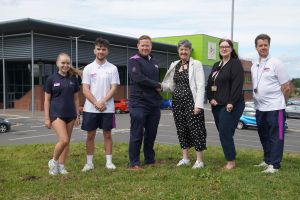 Photographed (left to right) are: Daisy Allen, Alfie Robbins, Rob Tyler- Freedom Leisure Area Manager, Councillor Lynn Denham - Leader of Worcester City Council, Lisa Kordas and Richard Aldridge