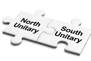 Two jigsaw pieces, one labelled "North Unitary" and the other marked "South Unitary"