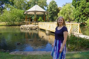 Councillor Karen Lewing, Vice-chair of Worcester City Council’s Environment Committee, at the Gheluvelt Park bandstand