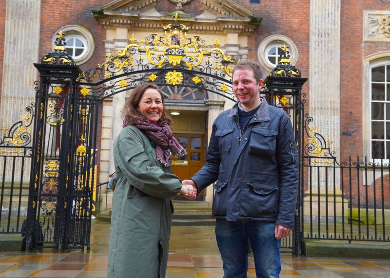 Helen Creese (left), Head of Marketing, Fundraising and Stakeholder Management at West Mercia Rape & Sexual Abuse Support Centre and Andrew Bews-Pugh outside the Guildhall in Worcester