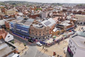 An aerial view of the construction work at the Scala and Corn Exchange buildings. Picture courtesy of Speller Metcalfe.