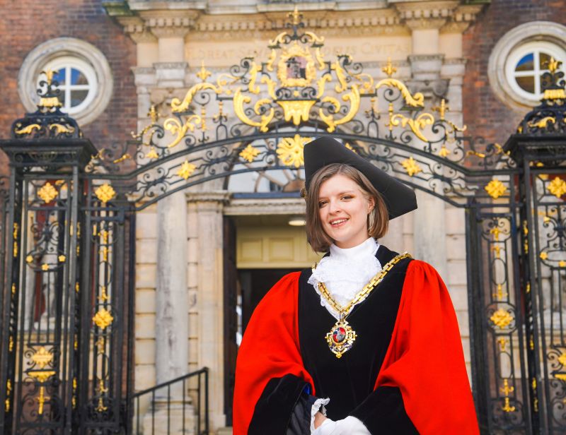 The Mayor of Worcester, Councillor Tor Pingree outside the Guildhall