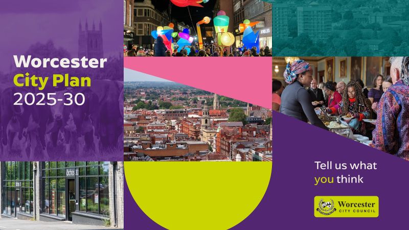 A collage of images of Worcester, with the caption "Worcester City Plan 2025-30