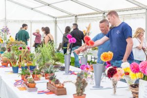 People looking at Worcester Show competition entries