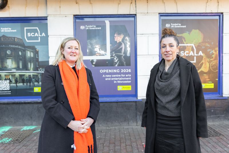 Interim Creative Directors Kitty Ross and Hannah Phillips standing outside of the Scala building