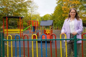 Councillor Hannah Cooper, Vice-Chair of Worcester City Council’s Place and Economic Development Committee, at Old Tolladine Road play area in Worcester
