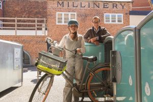 Councillor Hannah Cooper, Vice Chair of Worcester City Council’s Place and Economic Development Committee and Chris Jardine, Co-founder of Bikedok at the new bike lockers in the Arches