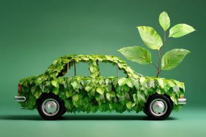 A car covered in green leaves