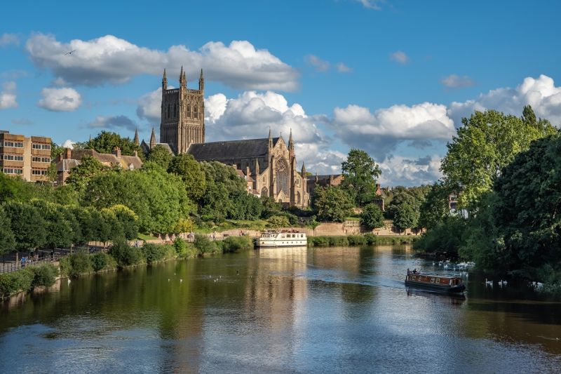 Worcester Cathedral reflected in the river Severn