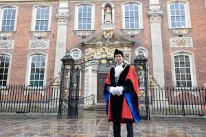 Mayor of Worcester, Cllr Dr Matt Lamb, outside the Guildhall.