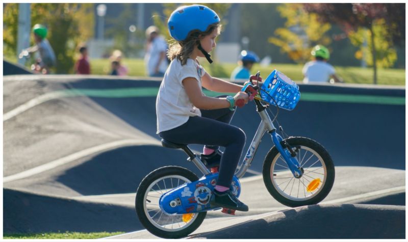 Girl riding on pump track