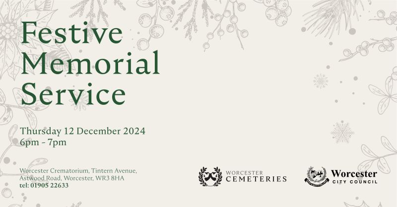 A graphic showing frosted twigs and branches, with the caption "Festive Memorial Service"